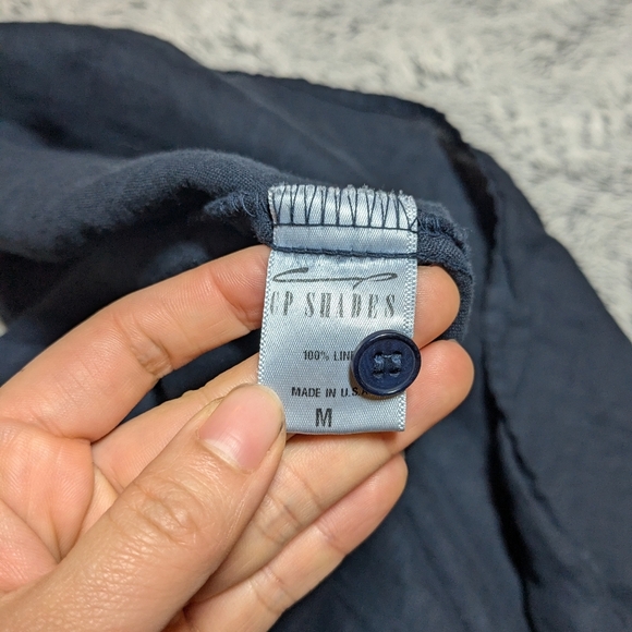 CP shades Navy Blue 100% Linen Midi Dress Long Sleeve Shirt Collar Dress Medium - Picture 8 of 10